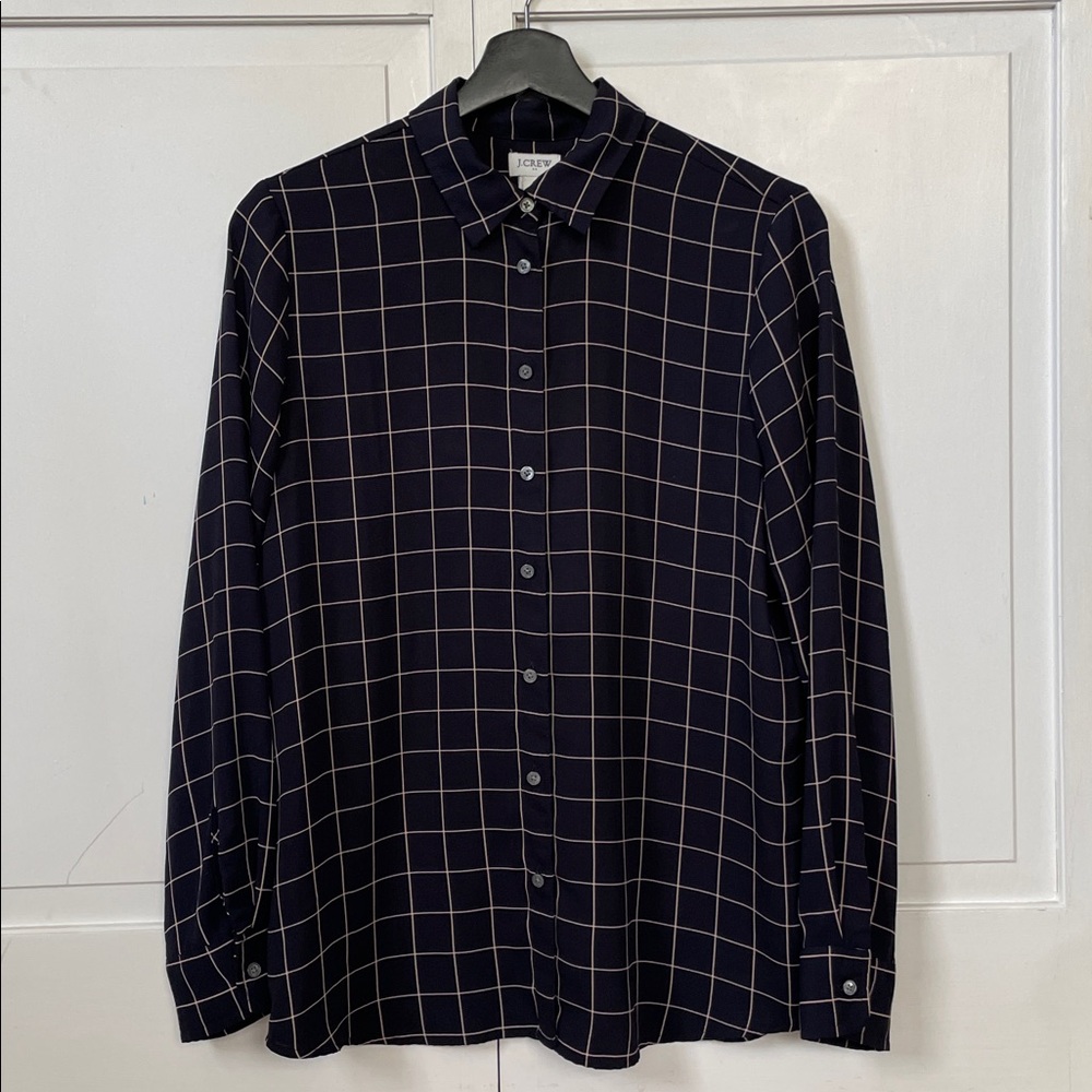 J.‎ Crew Navy and Pink Checkered Button Down Shirt